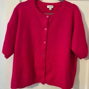 CeCe Bright Fuchsia Short-Sleeve Button Cardigan